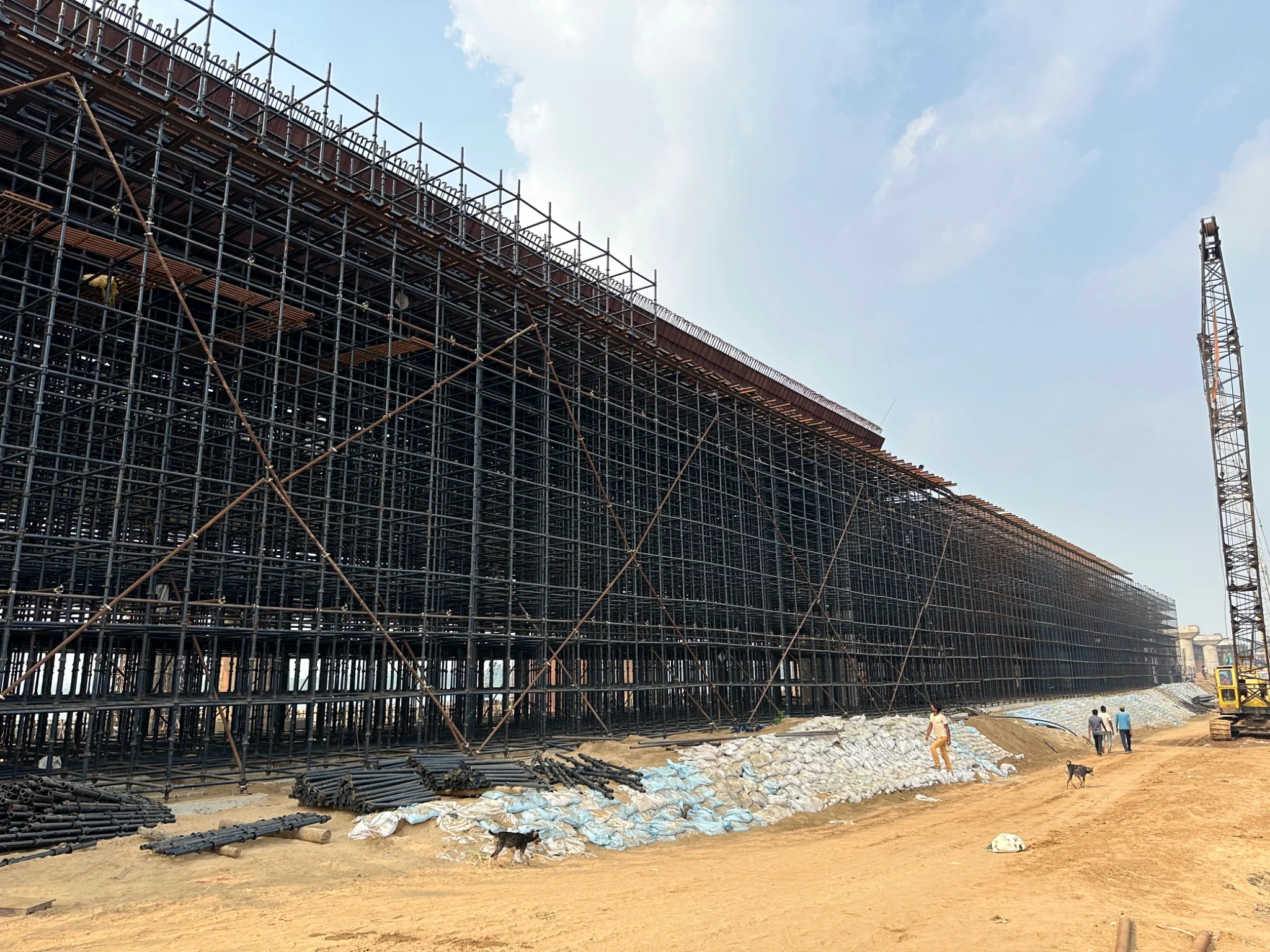 Large scaffolding and shuttering setup at a project site